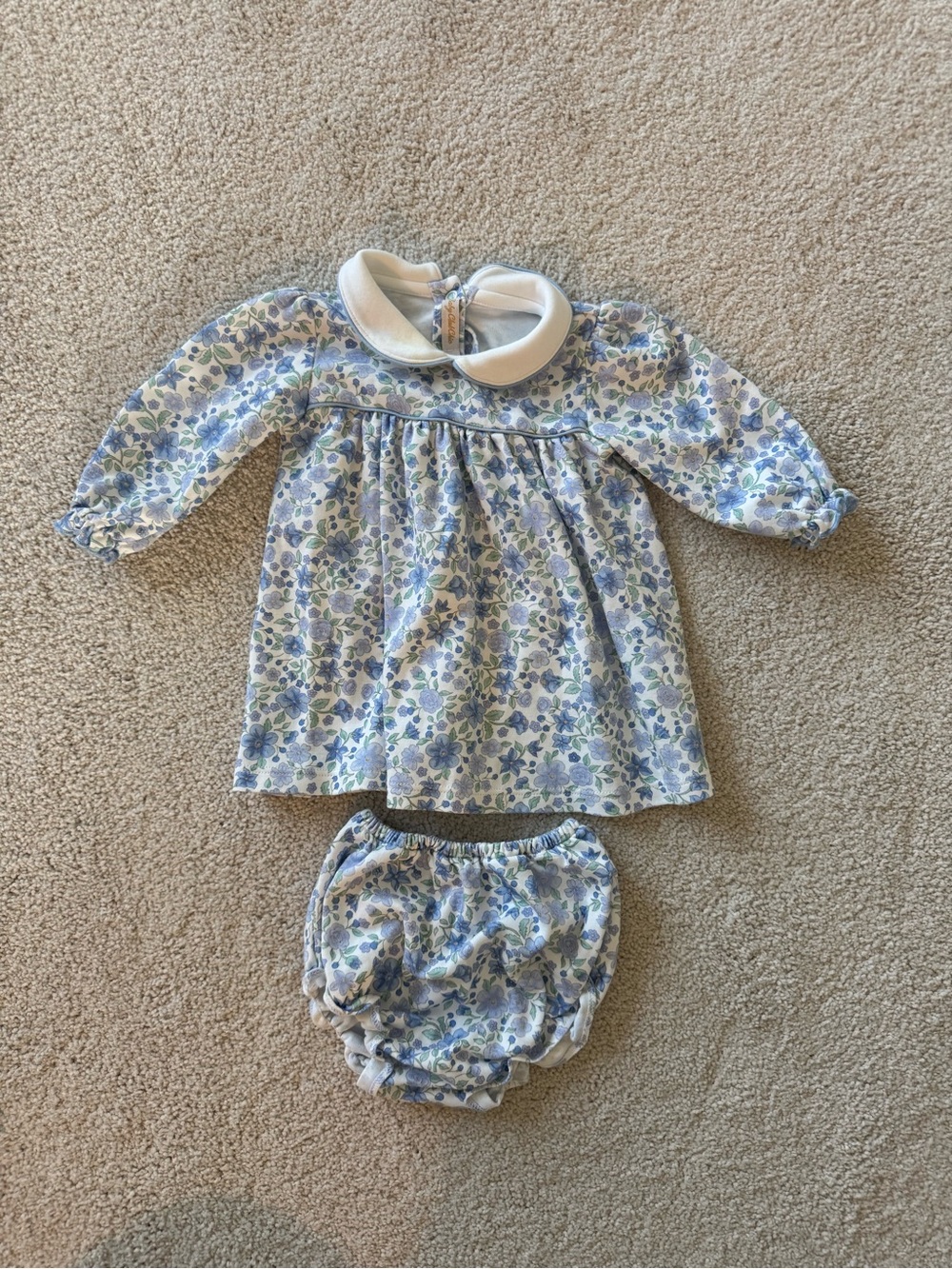 Blue Floral Peter Pan Collar Dress with Matching Diaper Cover